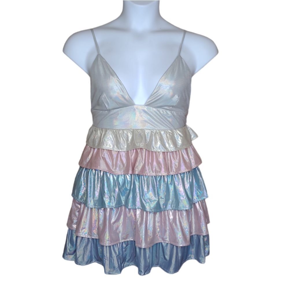 NEW Storia metallic tiered pastel eras tour strappy mini dress M‎